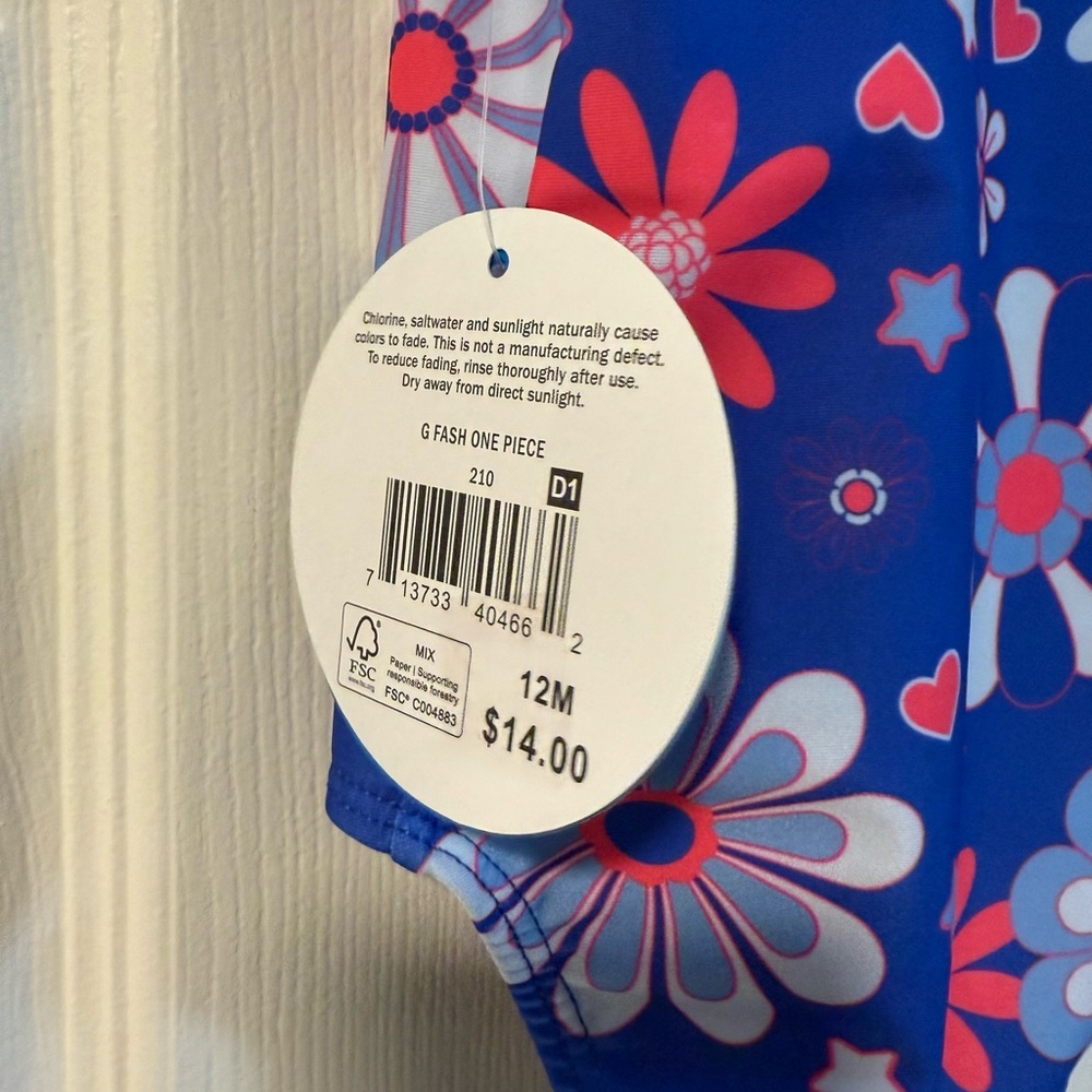 Baby Girls Blue Floral One Shoulder Swimsuit | Size 12M | NWT UPF 50 - Picture 4 of 4